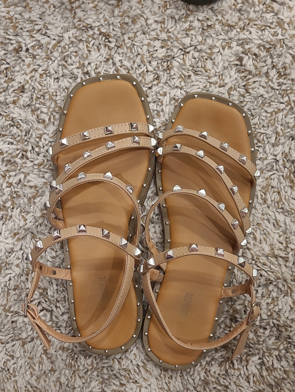 Studded Strappy Flat Sandals - Tan